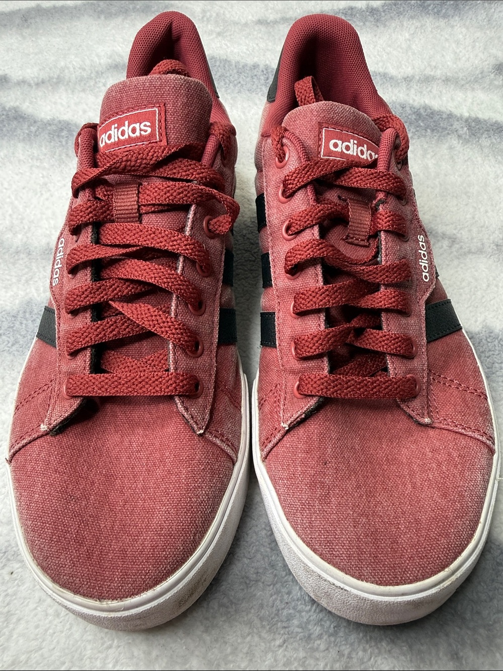 adidas Men’s Burgundy Canvas Low-Top Sneakers with Black Stripes
